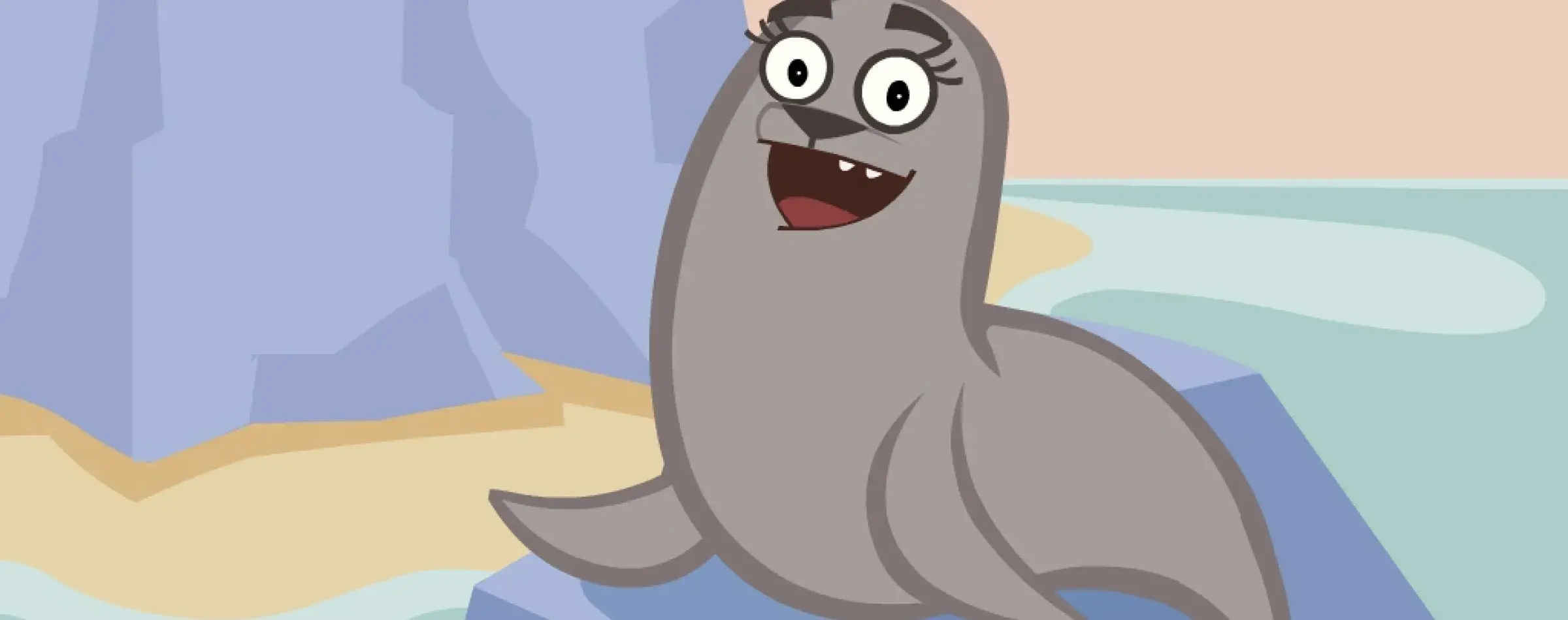 a smiling seal sitting up on some ice