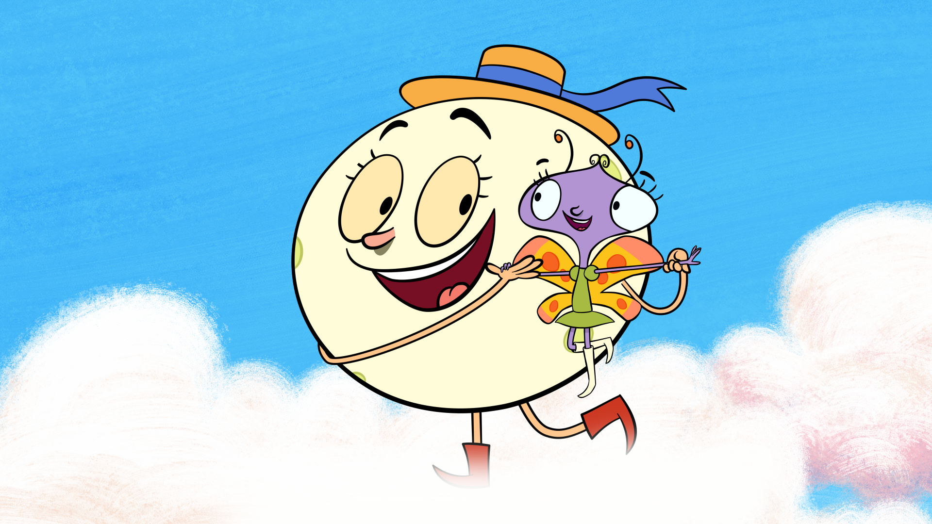 Let’s Go, Luna episodic still characters hugging in sky