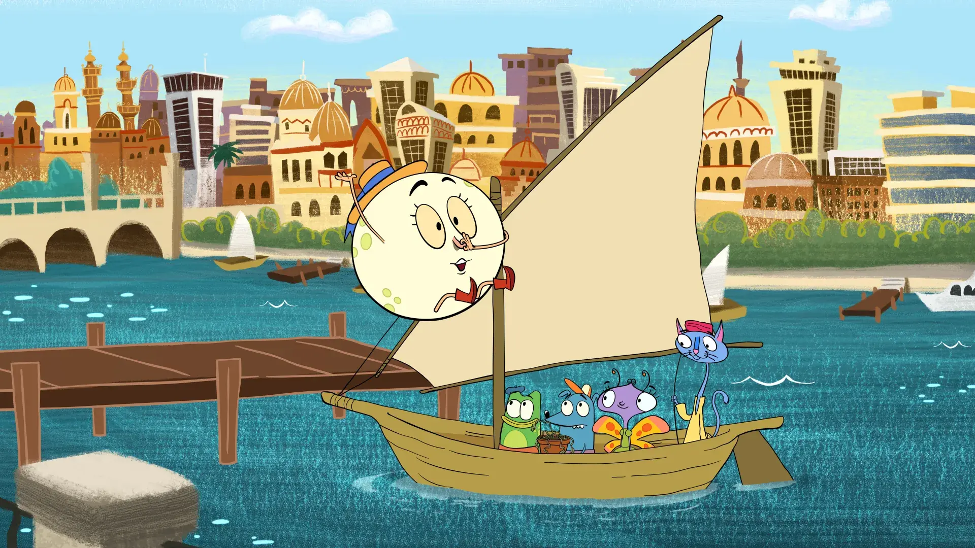 Let’s Go, Luna episodic still characters in a boat