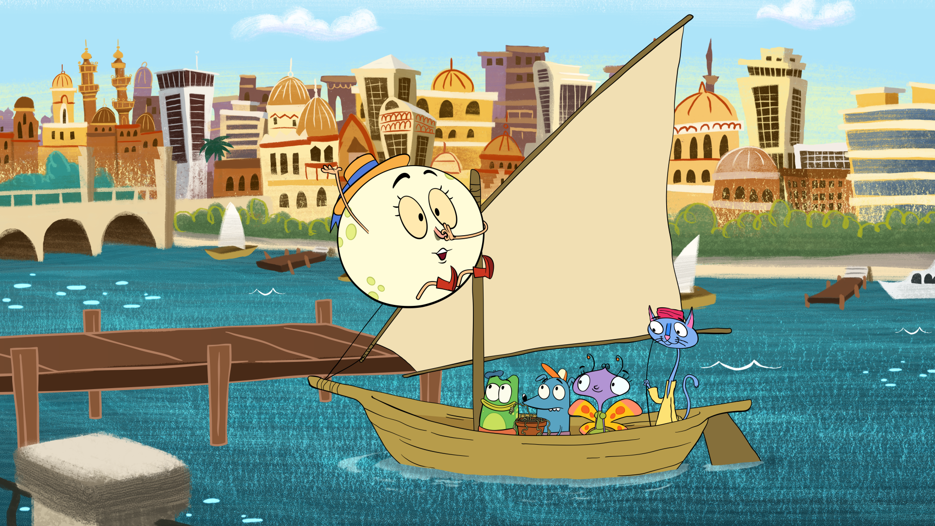 Let’s Go, Luna episodic still characters in a boat