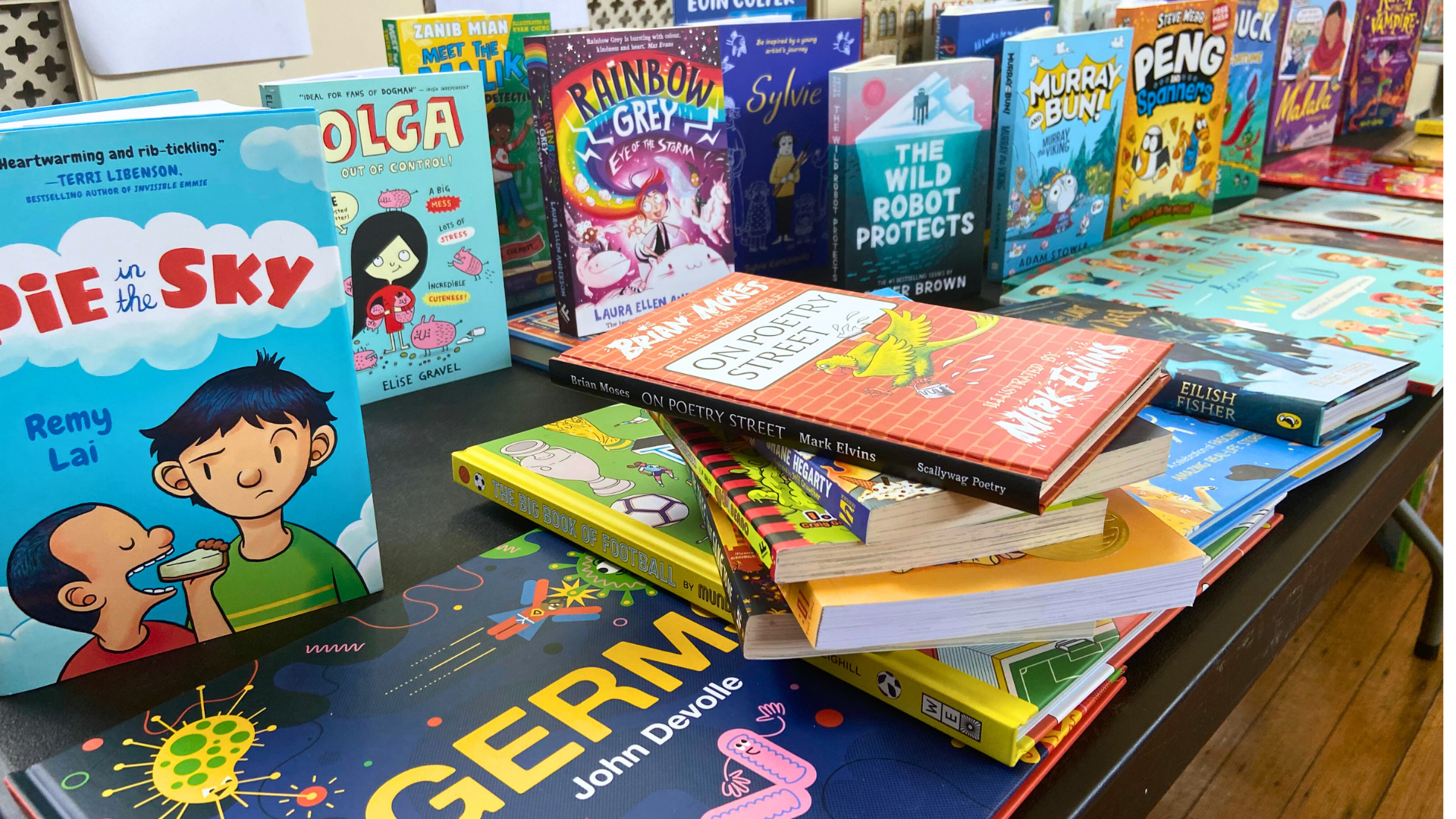 A colourful display of children's books 