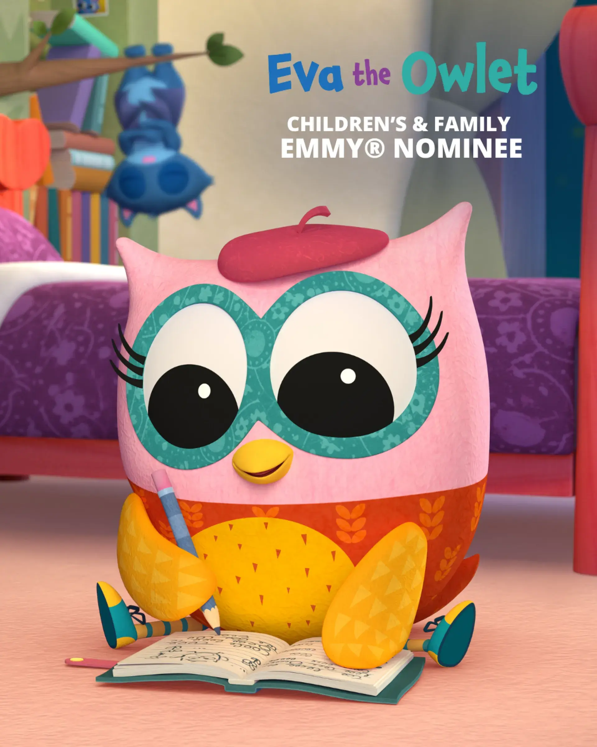 Eva the Owlet sitting writing in diary