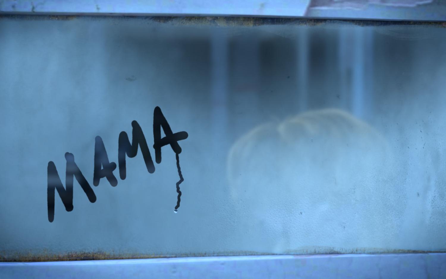A still from the short film Anya featuring a young orphan girl on a train with the word mama scrawled on the steamed up window
