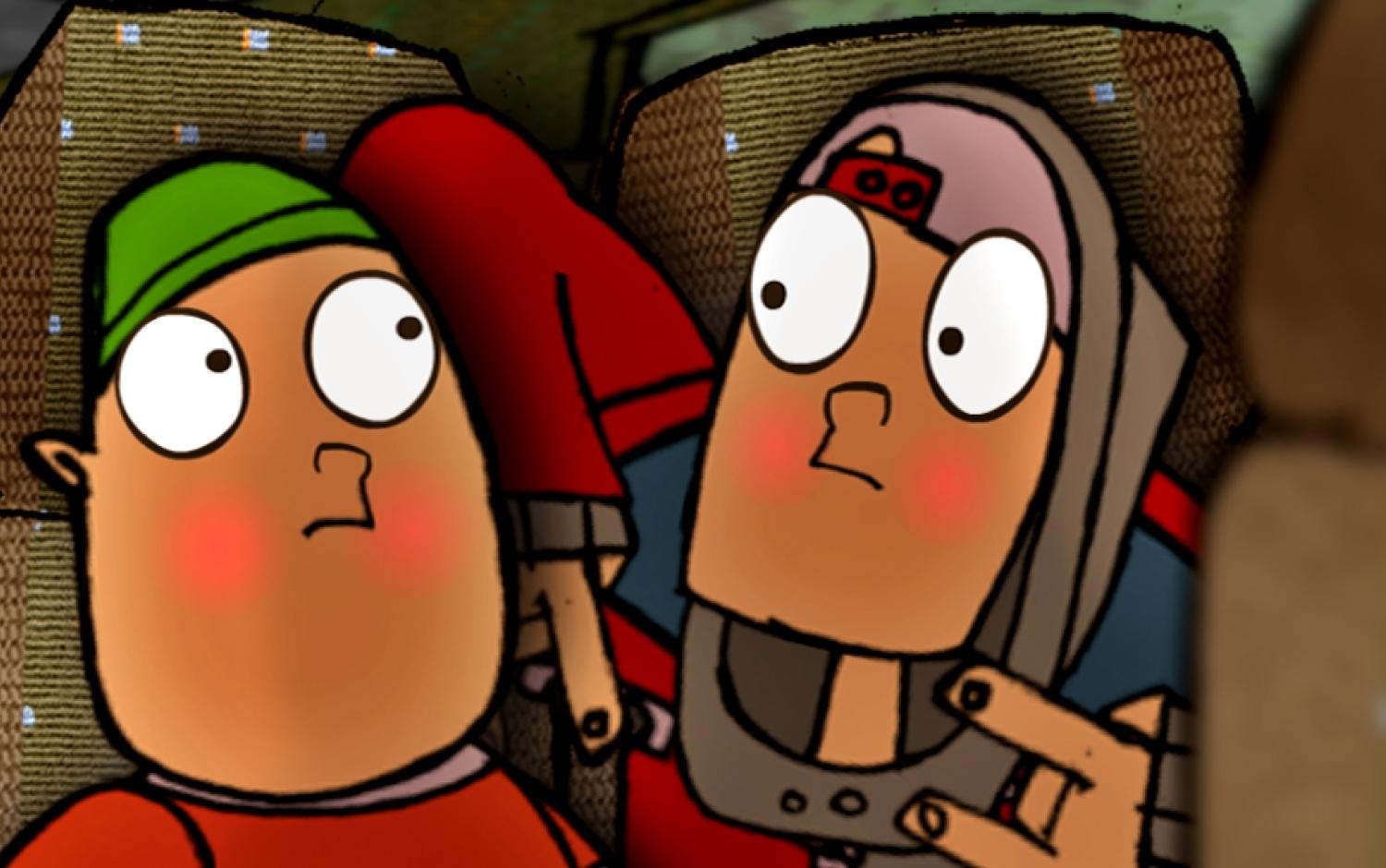 Burno and Paulie sitting together.