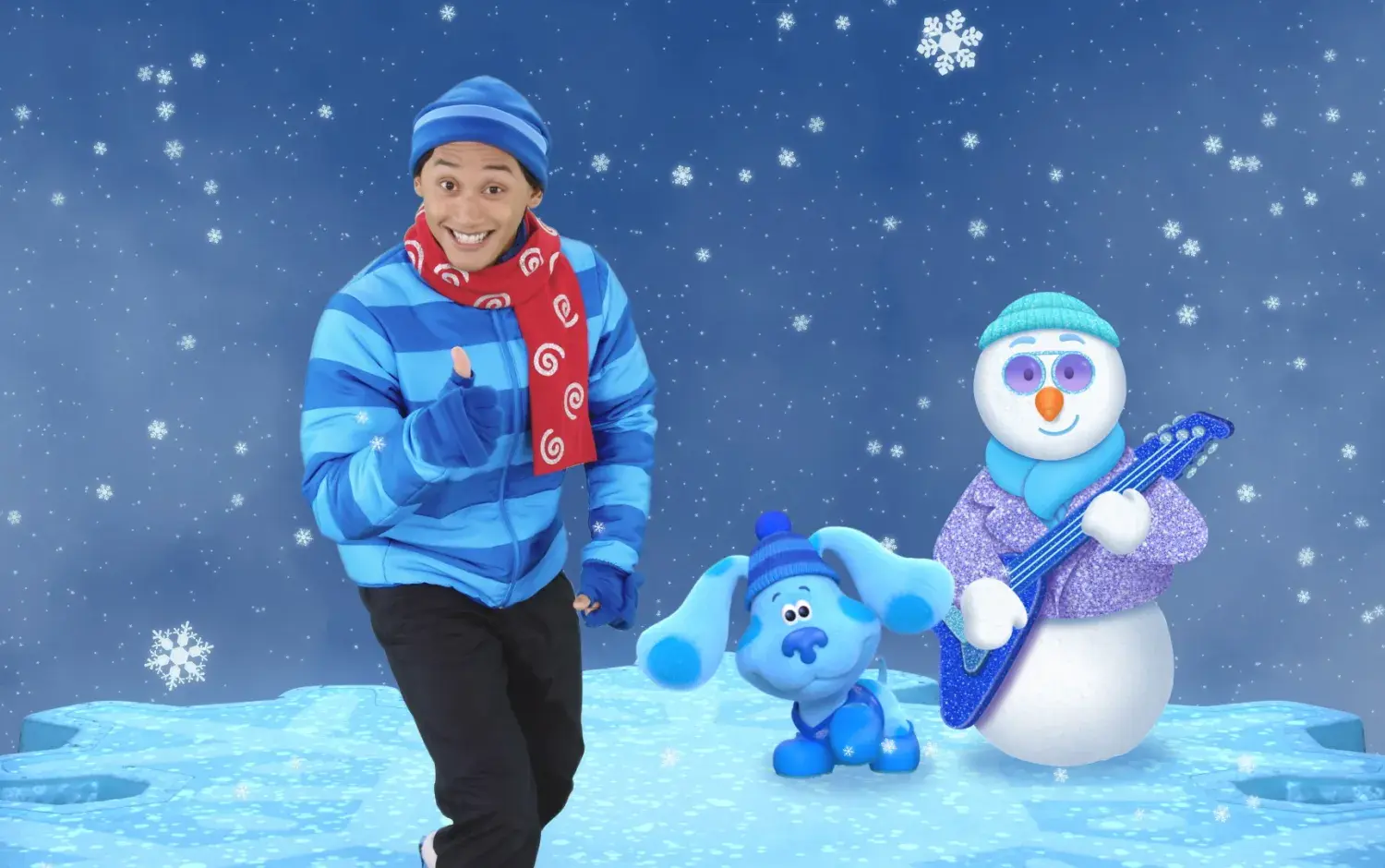 Blue's Clues & You: Josh, Blue, and a snowman enjoy a snowy day outside.