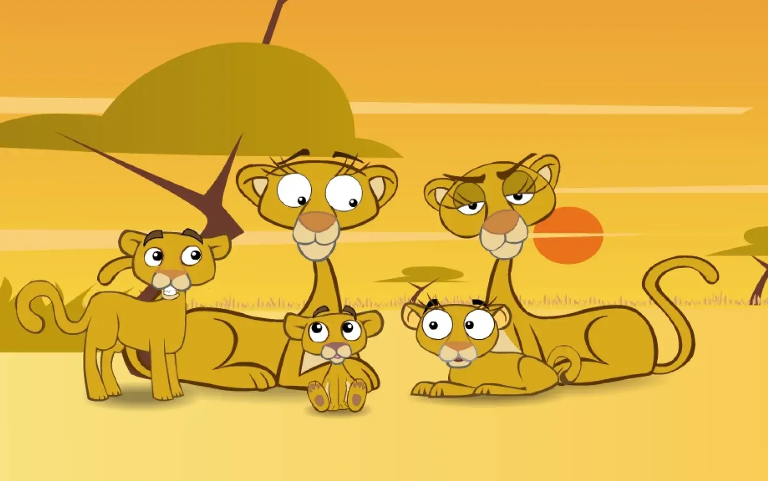 some lion cubs with their lioness moms