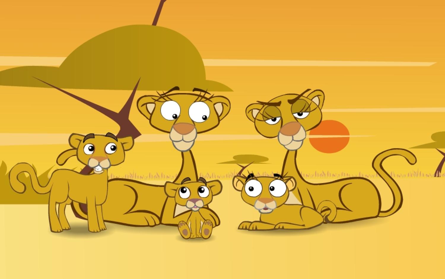 some lion cubs with their lioness moms