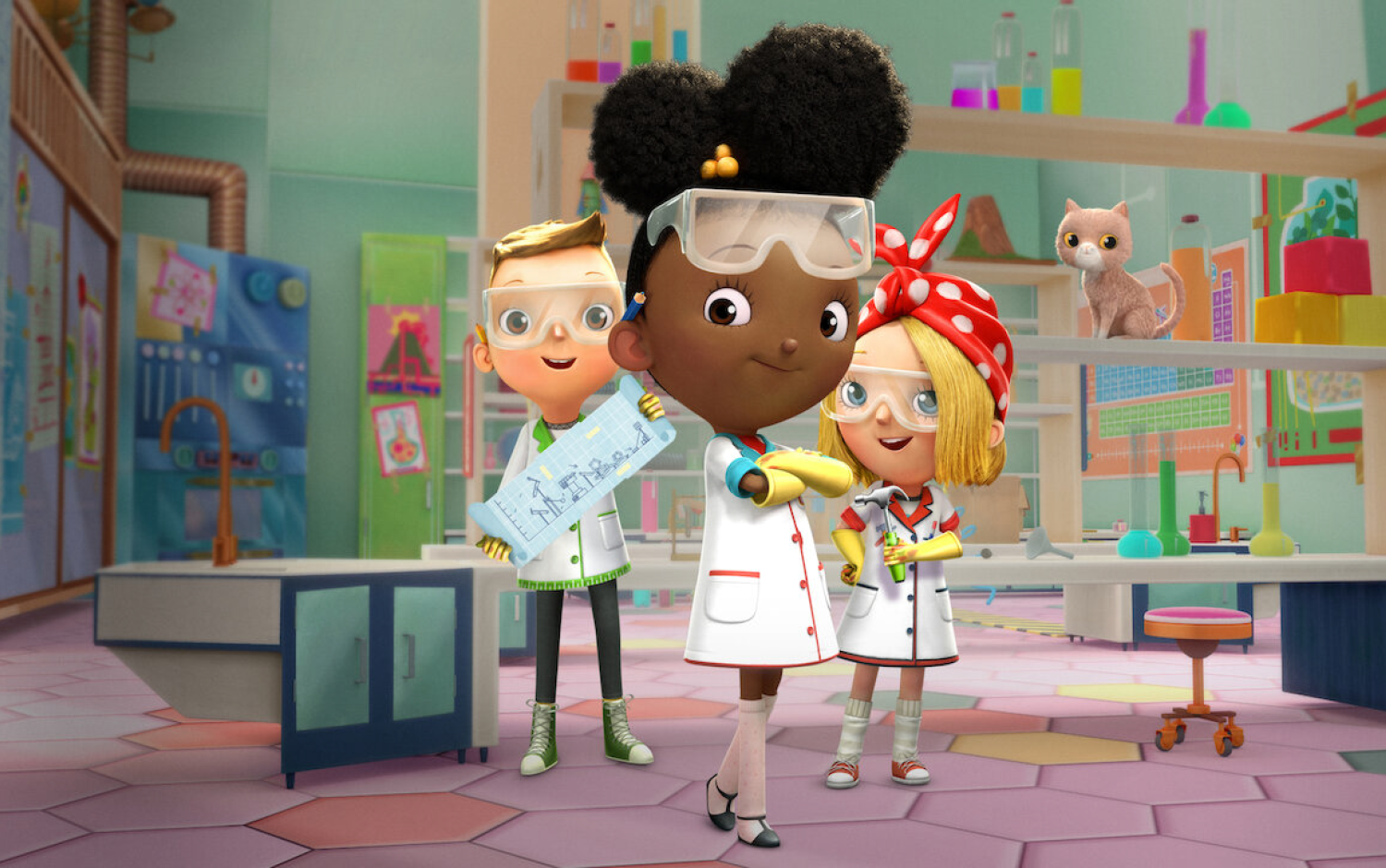 Key Art for Ada Twist, Scientist featuring Iggy, Ada, and Rosie posing together