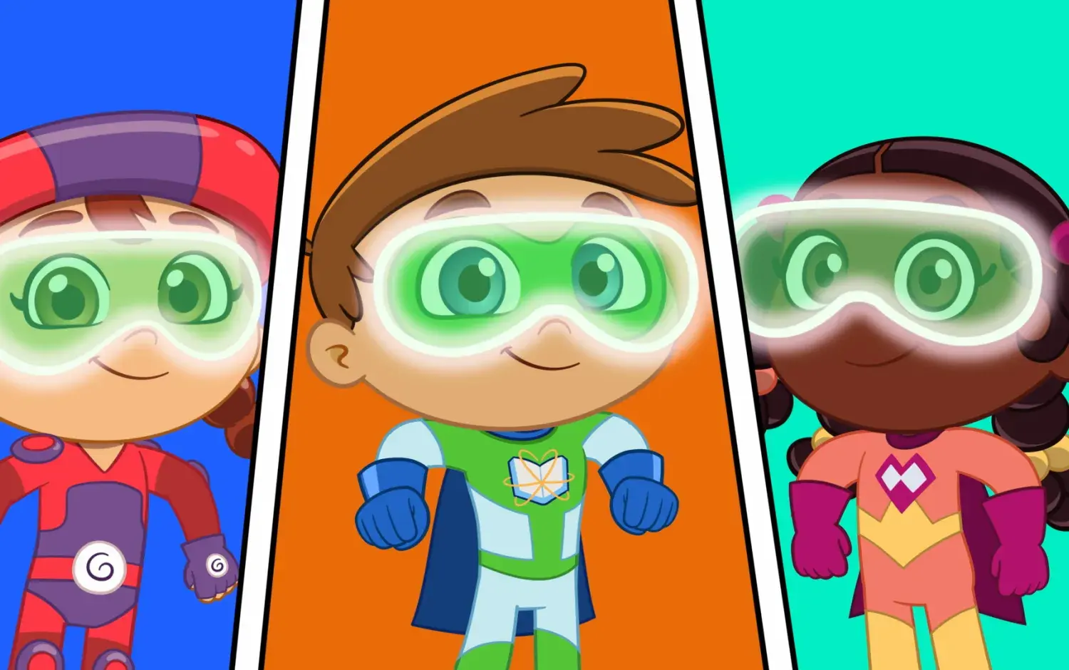 Comic book panel style cartoon showing three super hero characters
