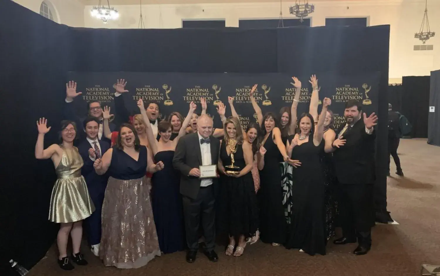 Emmy Awards - Daniel Tiger Crew in a group shot with award at ceremony.