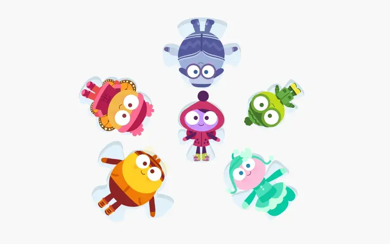 Lu & The Bally Bunch: Characters dance outside.