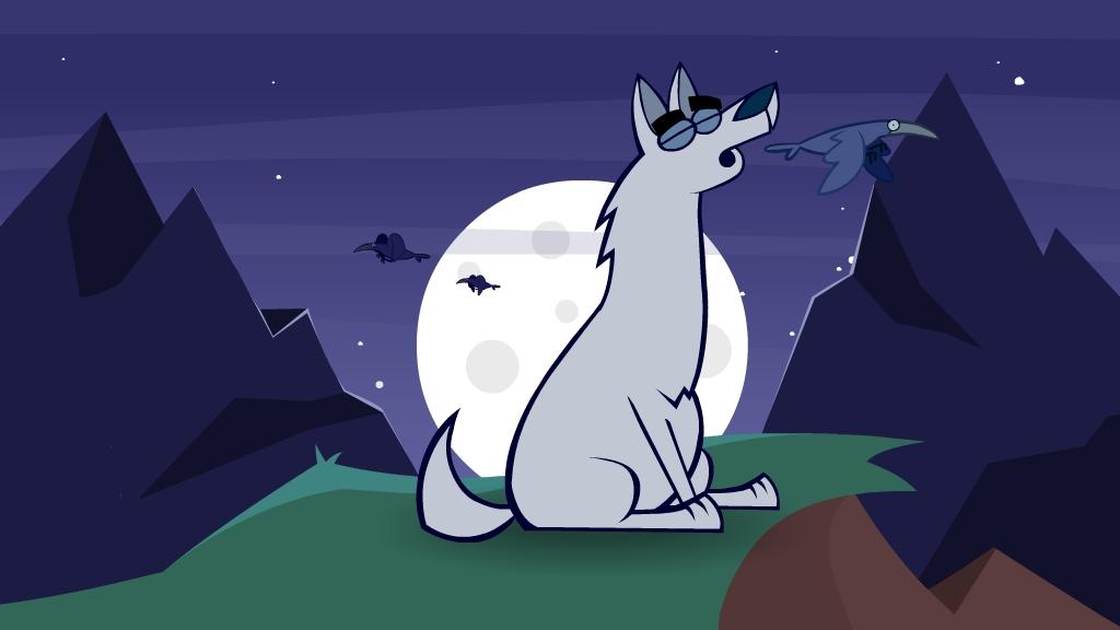 a wolf howling in front of the moon