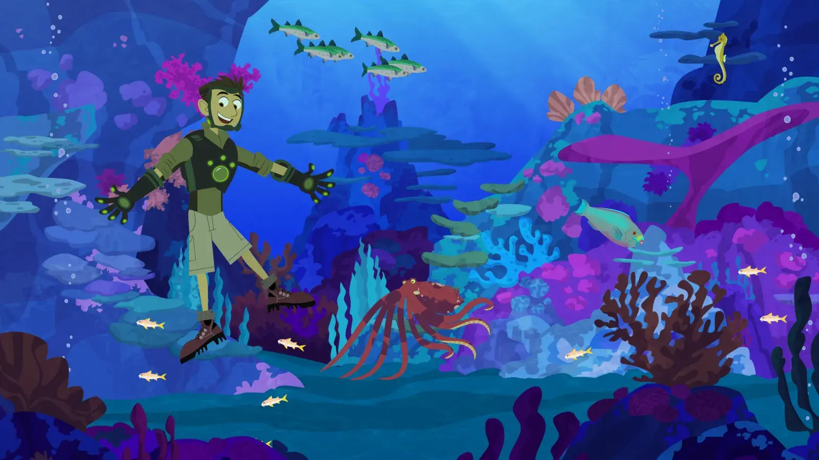 Still from Wild Kratts: Chris under water.