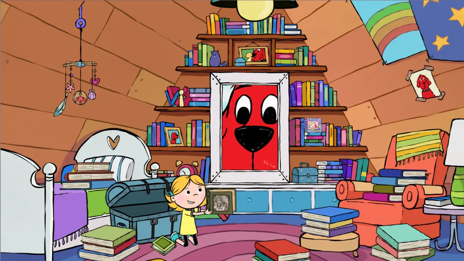 Clifford the Big Red Dog - Episodic Still - Clifford looks into window at his friend Emily Elizabeth