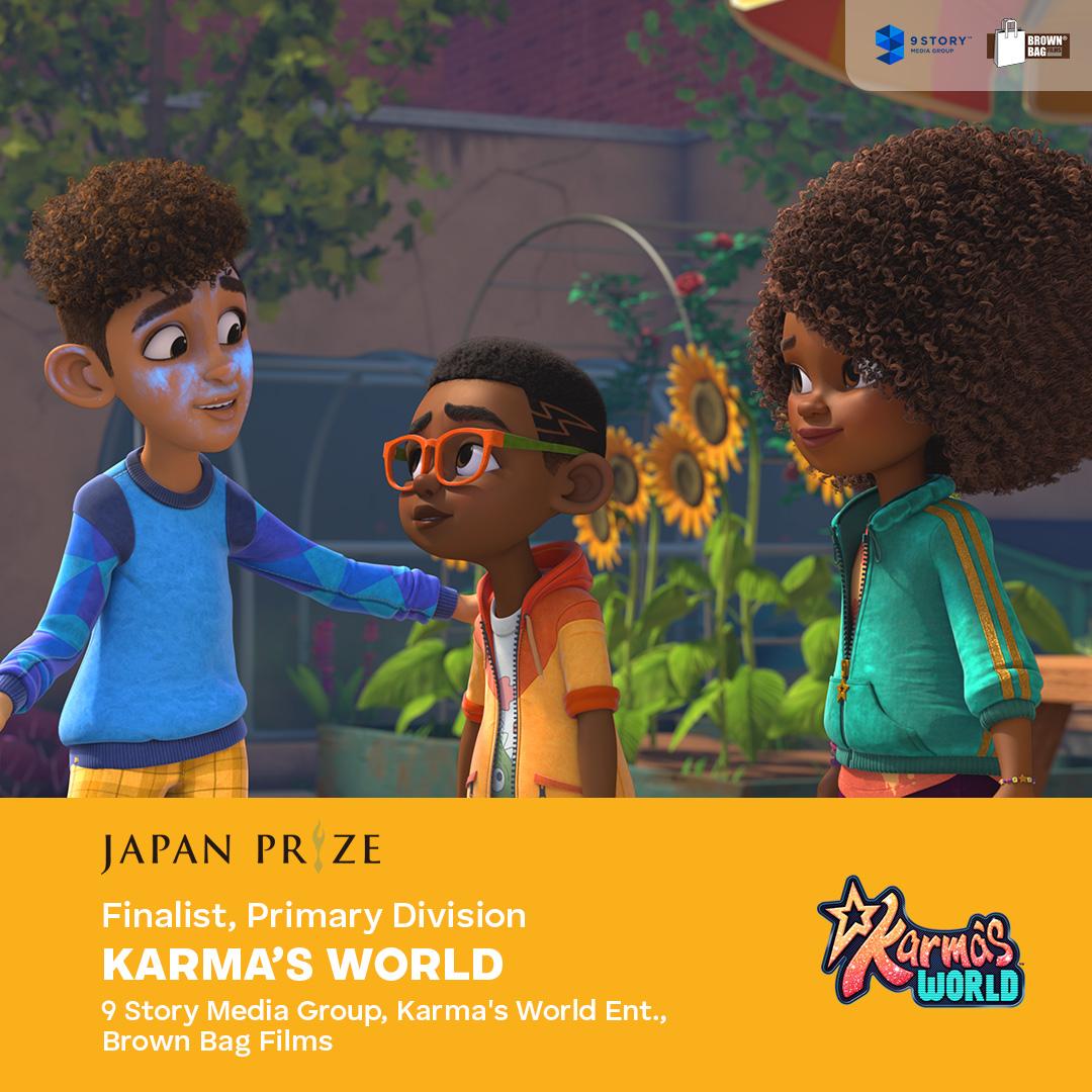 Promotional artwork from Karma’s World featuring vibrant characters and colorful backgrounds from the award-nominated episode.