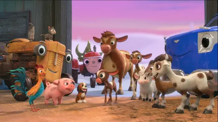 Otis and his friends meeting the newborn calf