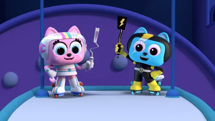 Rainbow Thunder and a friend wearing skates