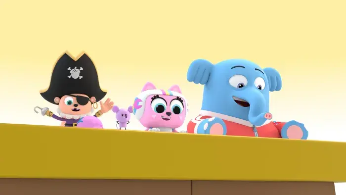 Rainbow Thunder the daredevil cat and Clark the elephant on a roof