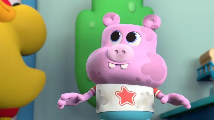 A pink pig character 