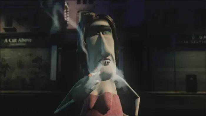 A woman smoking in the bar.