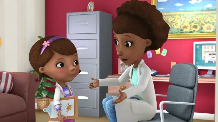 Doc McStuffins with her mom at her mom's doctor's office