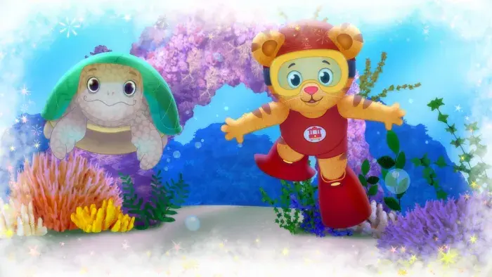 Daniel Tiger's Neighborhood: Characters swim underwater exploring sea life.