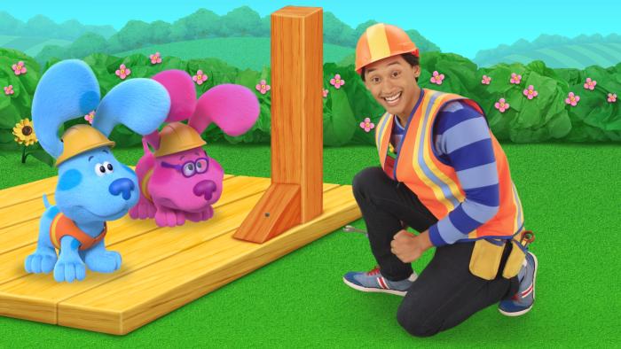 Blue's Clues & You: Josh, Blue, and Magenta play on a construction site with colorful equipment.