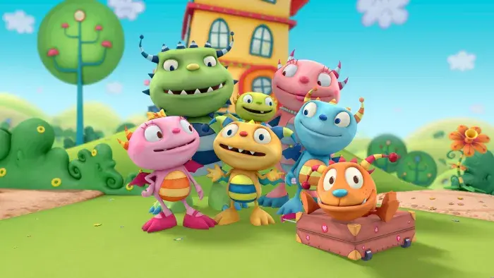 The Hugglemonster family posed together outside their home