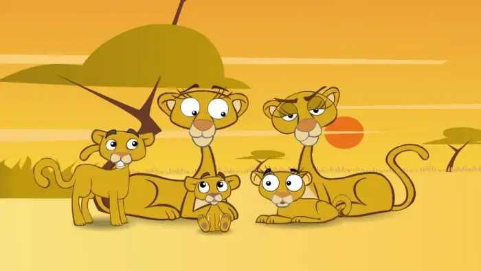 some lion cubs with their lioness moms