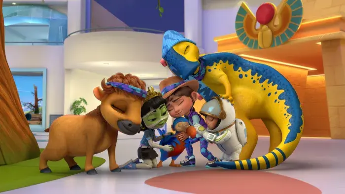 Ridley Jones and friends in a group hug