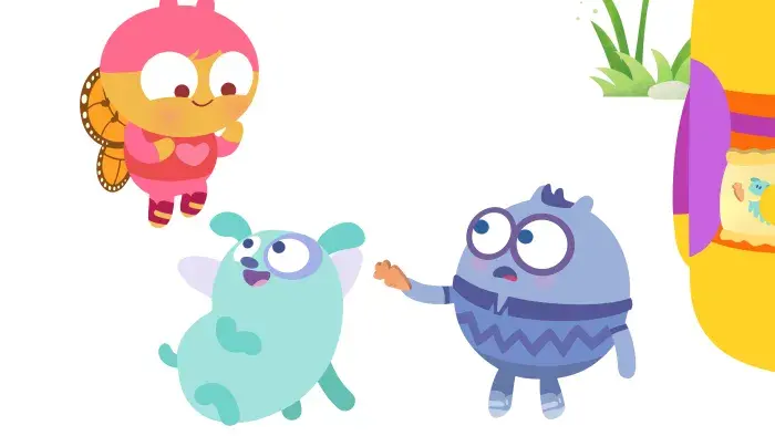 Lu & The Bally Bunch: A pink character flies while two others interact on the ground.