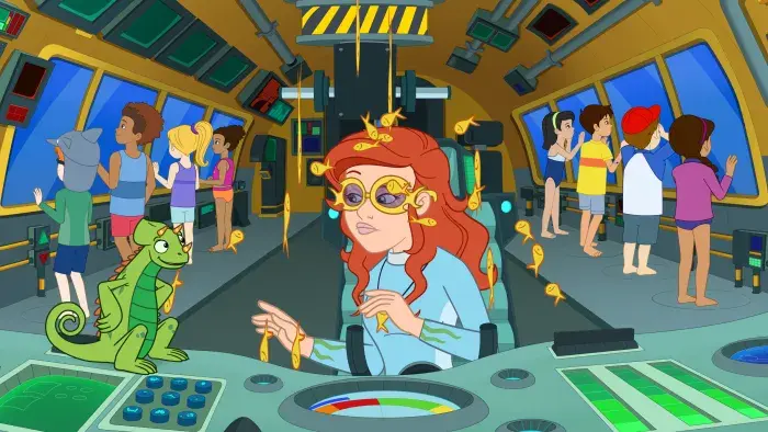 Magic School Bus: Rides Again: Students observe fish and marine life from the underwater bus.