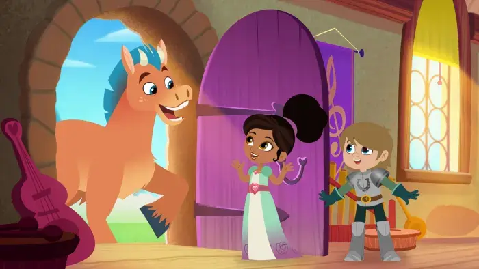 Nella the Princess Knight opening a door to a horse