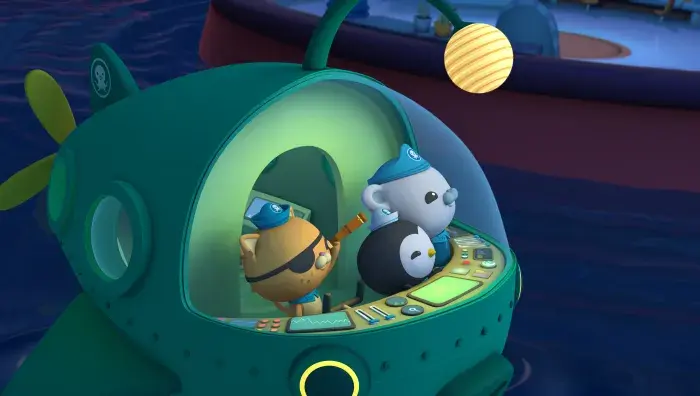 The Octonauts Kwazii, Peso and Captain Barnacles in the Gup-A vehicle