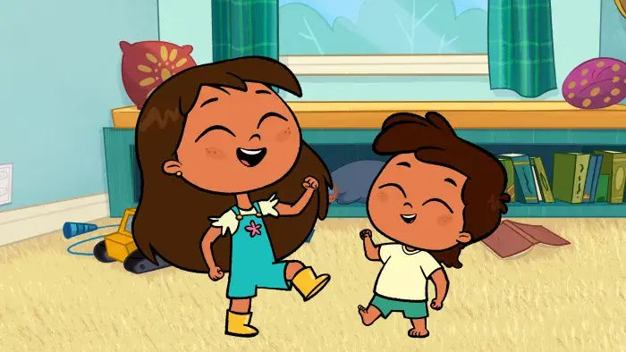 Rosie's Rules: Two characters dance happily inside a room.