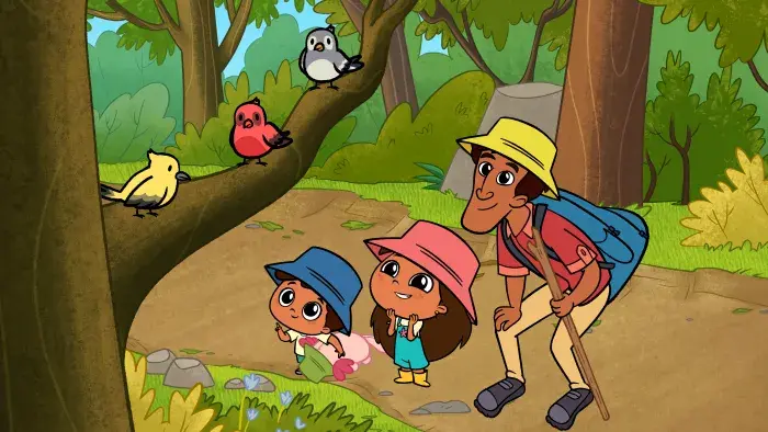 Rosie's Rules: Characters explore nature among trees and birds.