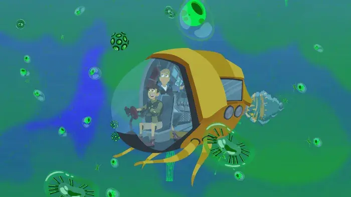 Still from Wild Kratts: Martin and Chris in a Creature Power vehicle.