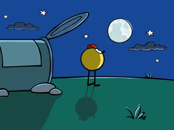 Peep and the Big Wide World - Episodic Still - Bird looks out to moon.