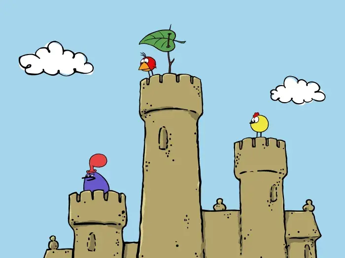 Peep and the Big Wide World - Episodic Still - Bird on a sandcastle. 