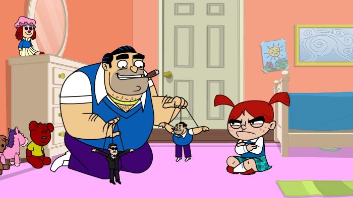 Fugget About It - Episodic Still - Jimmy and Gina play with a puppet.