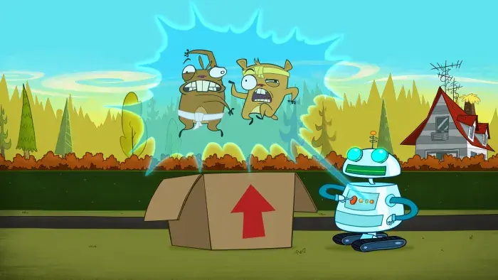 Numb Chucks - Episodic Still - Numb Chucks zapped by a robot.