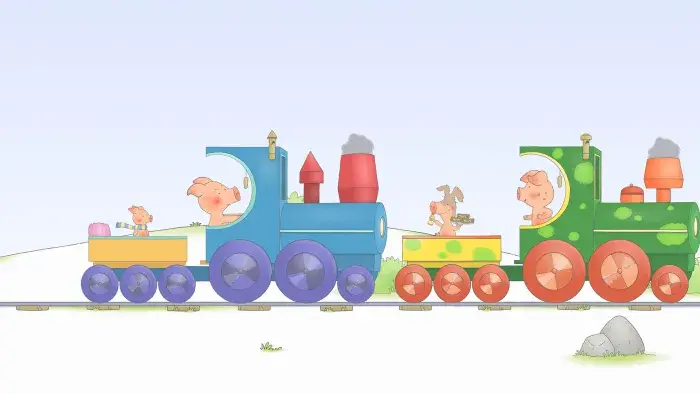 Wibbly Pig Episodic Still - Characters on a train
