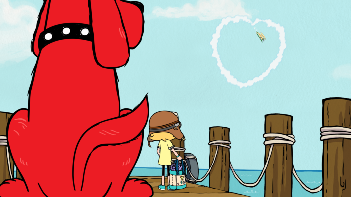 Clifford the Big Red Dog - Episodic Still - Clifford hangs out with his friend Emily Elizabeth on a warf.
