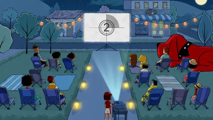 Clifford the Big Red Dog - Episodic Still - Clifford and his community friends outside at movie night.