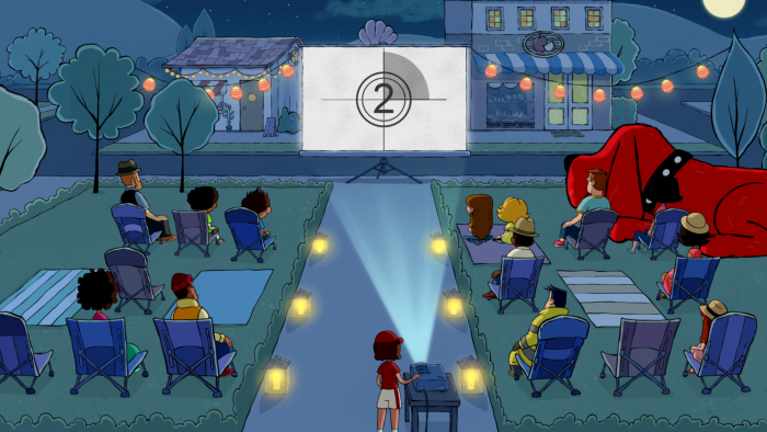 Clifford the Big Red Dog - Episodic Still - Clifford and his community friends outside at movie night.
