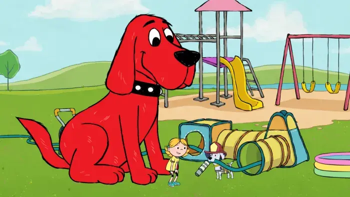 Clifford the Big Red Dog - Episodic Still - Clifford hangs out with his friend Emily Elizabeth on the playground.