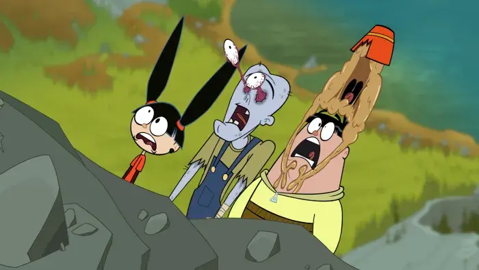 Camp Lakebottom – Episodic Still – Three campers with surprised expressions